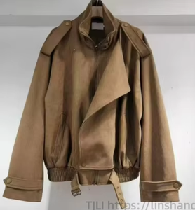 Women's Suede Moto Belted Waist Lapel Collar Casual Streetwear Outerwear Fashion - Product Image 6