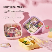Lonchera Ecológica Cuadrada de 0-1L de Capacidad, Apta para Alimentos, Calentable, con Tapa de PP y Asa, para Niños, Ideal para Picnic y Salidas al Aire Libre