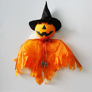 Décorations d'Halloween en forme de tête de citrouille avec chapeau de sorcière et cape orange, décorations d'intérieur pour accessoires de fête, vente en gros - Product Image 4