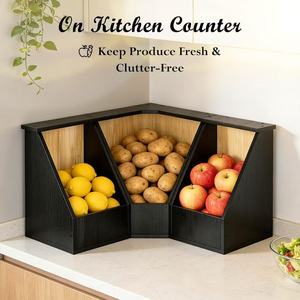 กล่องเก็บของมุมโต๊ะไม้ 3 ช่อง สำหรับจัดระเบียบผลไม้บนเคาน์เตอร์ครัว - Product Image 1