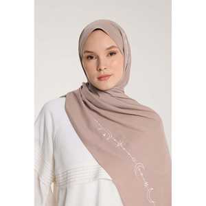 Chal Bordado con Diseño de Creciente, Color Blanco Visón, Chifón de Viscosa, Pañuelo Islámico para Mujer, Suave al Tacto - Product Image 5