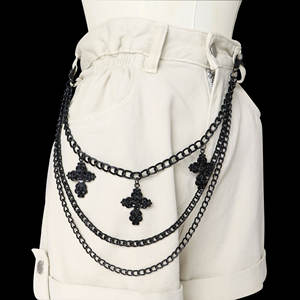 <b>Cross</b> Pants <b>Chain</b> Black Zinc Alloy Multi Layer <b>Cross</b> Decoration Waist <b>Chain</b> For Daily Wear Hip Hop Style - Product Image 2