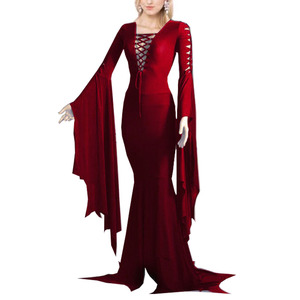 Disfraz de Morticia Addams para Mujer Vestido Largo hasta el Suelo Bruja Sexy Gótico Vintage para Fiesta de Carnaval de Halloween - Product Image 3