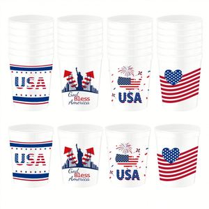 Gobelets en plastique modernes à l'effigie du drapeau américain avec impression numérique pour la fête du 4 juillet, rouge, blanc, bleu, réutilisables - Product Image 1