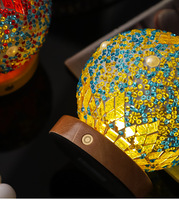 Lampe de nuit LED rechargeable par USB en verre coloré de style marocain, nouveau design, boule de cristal gravée en 3D, mini lune, à intensité variable, décoration d'intérieur