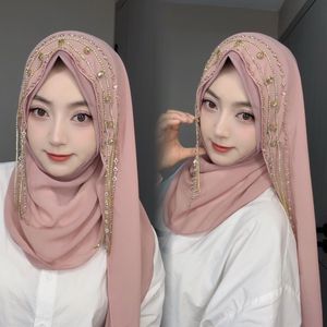 Zifeng OEM nuevo estilo de moda musulmán Oriente Medio borla Mossam piedra industria pesada cadena cristal gasa Hijab - Product Image 5