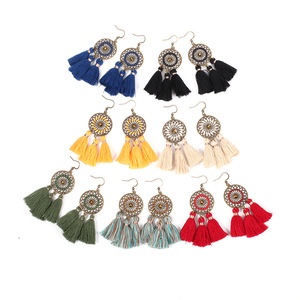 Pendientes de Borla Estilo Bohemio, Aleación Chapada en Bronce Antiguo, Flecos Azules, Conjuntos de Joyería de Moda para Mujer para Fiestas - Product Image 5