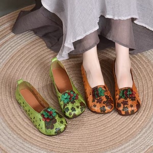 Zapatos de Mujer de Cuero Genuino Primavera-Verano 2025, Piel de Vacuno de Primera Capa, Tacón Bajo, Punta Abierta, Estilo Retro, Cómodos y Fáciles de Poner - Product Image 1