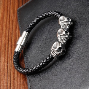 Good Quality Bangle <b>Bracelet</b> <b>Leather</b> Braided Skull Head Stainless Steel Men <b>Bracelet</b> Genuine <b>Leather</b> <b>Bracelet</b> - Product Image 2