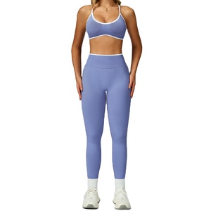 Completo Yoga Senza Cuciture Traspirante con Schiena Scoperta e Vita Alta, <span class=keywords><strong>Abbigliamento</strong></span> Fitness per Corsa all'Aperto, <span class=keywords><strong>Set</strong></span> <span class=keywords><strong>Sportivo</strong></span> da Donna in 2 Pezzi - Product Image 1