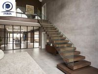 Escalier flottant moderne en bois de qualité supérieure avec système de main courante pour projets résidentiels intérieurs de villas