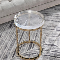 Table basse moderne en acier inoxydable et acrylique avec verre trempé ultra-transparent et accents dorés – Meuble de salon durable pour usage domestique