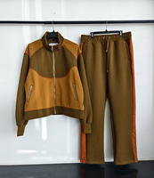 Conjunto de chándal para hombre con bloques de color, chaqueta con cuello alto y cremallera completa, pantalones acampanados, transpirable, estilo urbano vintage, OEM personalizado, venta al por mayor