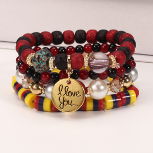 Fashion Jewelry Beaded Bracelets Set 4pcs I Love You Charm Multilayer Boho Style Gift <b>for</b> Women <b>Men</b> Unisex - Product Image 4