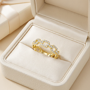 แหวนแบบโซ่ประดับเพชรธรรมชาติแท้18K แหวนแบบเรียงซ้อนได้สำหรับใส่ทุกวัน - Product Image 4