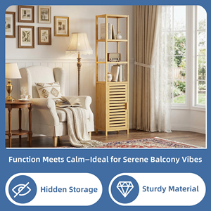 ชั้นวางของในห้องน้ำไม้ไผ่แบบทันสมัย 5 ชั้น แบบตั้งพื้น - Product Image 4