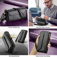 Étui portefeuille en cuir à bandoulière CaseMe pour Samsung S25 Edge S24 Ultra S23 Plus S22 S21 FE S20 S10 Bandoulière Poche zippée