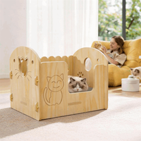 Lit pour chat en bois massif semi-fermé, meubles pour chat d'intérieur, nid douillet pour chats et chatons avec un design moderne