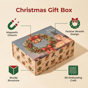 Boîtes cadeaux magnétiques Joyeux Noël, emballage festif haut <span class=keywords><strong>de</strong></span> gamme avec motif <span class=keywords><strong>couronne</strong></span> pour cadeaux <span class=keywords><strong>de</strong></span> fin d'année et fournitures <span class=keywords><strong>de</strong></span> fête - Product Image 2