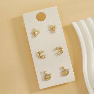 Pendientes <span class=keywords><strong>de</strong></span> Botón Chapados en Oro <span class=keywords><strong>con</strong></span> Diamantes <span class=keywords><strong>de</strong></span> Imitación <span class=keywords><strong>de</strong></span> Colores, Diseño Delicado Inspirado en Estrellas, Luna y Planetas, para Uso Diario Informal, para Mujeres Jóvenes - Product Image 5