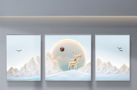 Peinture décorative encadrée moderne de luxe léger, paysage de montagne avec cerf en 3D, pour mur de fond de canapé de salon intérieur