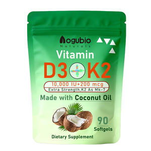 Fabriek Leveren Vitamine D3 K2 10,000 Iu, 200 Mcg MK-7, 300 Kokosolie Softgels Vitaminen Supplement Kokosolie D3 K2 Softgels - Product Image 1