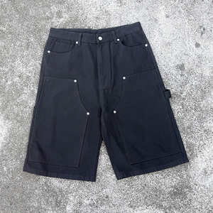 Shorts en jean personnalisés pour hommes, style déchiré, double genou, coupe charpentier, en coton, streetwear, décontracté, baggy - Product Image 4