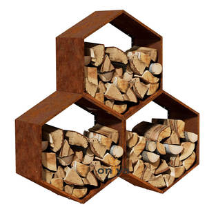Support à bûches en fer massif, design rustique en nid d'abeille hexagonal, porte-bûches en métal pour intérieur et extérieur - Product Image 2