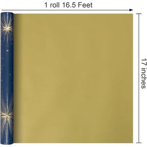 Blue Gold Starburst Wrapping <b>Paper</b> Reversible Double Side 1 Roll Gift Wrap For Birthday Valentine's Day Graduation Mother's Day - Product Image 3