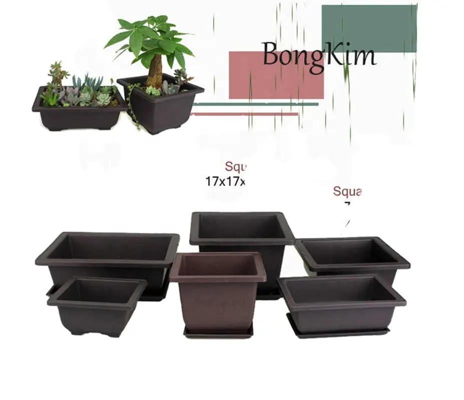 Pot Bunga + Tray Pot Bunga Persegi, Pot Bunga Bonsai Mangkuk Pembibitan Pot Plastik Persegi Panjang Pot Bunga