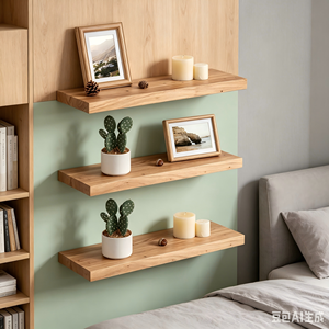 Rustic <strong>Heavy</strong> <strong>Duty</strong> Wooden Floating <strong>Shelves</strong> Wall Mounted Invisible Bracket 8' Deep 24" Wide 2-Tier Set Living Bathroom Bedroom - Product Image 5