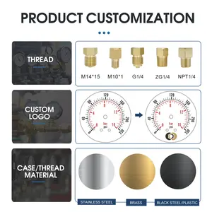 2.0 "tabung Bourdon cairan diisi pengukur tekanan tembaga Aloi casing baja tahan karat 1/4" NPT dudukan rendah dengan tekanan disesuaikan