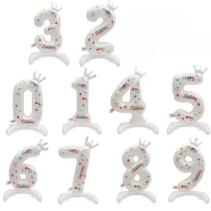 Jyao 32 Inch Folie Nummer Ballon Staande Witte Kroon Digitale Ballon Kinderen Verjaardagsfeestje Decoratie