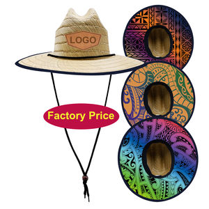 Chapeau de Paille de Plage d'Été Tribal à Motif Polynésien des Îles Océaniques, Chapeau de Sauveteur à Logo Personnalisé - Product Image 1