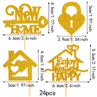 Schwarz-Goldene Happy Family Cupcake-Topper Neue HOME Key Love Lock Party Kuchendekoration