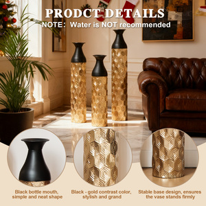 Set di 3 vasi in metallo decorativi oro e nero, vasi alti da terra per decorazioni d'interni, 24,8 pollici, 29 pollici, 33,8 pollici - Product Image 3