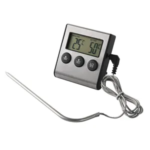 Termometer Oven Digital Memasak Daging Magnet Ganda untuk BBQ, Panggangan, Permen, Memasak Perokok. Timer Dapur dengan Kabel Panjang dan Probe