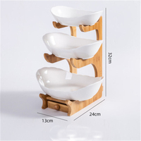 Modern Design Keramische 3-Layer Fruitschaal Met Houten Plank Voor Keukengerei