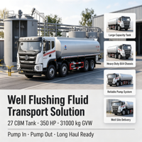 Camion-citerne QTD Huashen 8X4 27CBM pour le transport de liquides, 350HP, pour le rinçage de puits