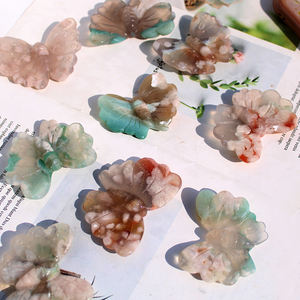 Ukiran Tangan Batu Akik Bunga Hijau Alami Batu Penyembuhan Kupu-kupu Ukiran untuk Ornamen - Product Image 4