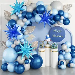 Синие воздушные шары, гирлянды, набор арок, смешанные воздушные шары со звездообразной фольгой для свадебных украшений на день рождения