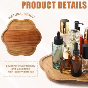 Bandeja giratoria de madera para cubiertos, soporte para botellas de condimentos de cocina, base antideslizante para artículos de baño, organizador giratorio - Product Image 3