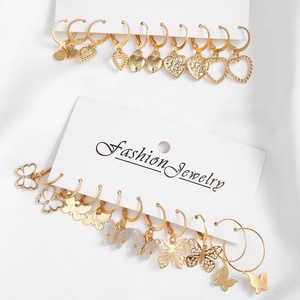Joyería de Moda, Juego de 10 Pares de Aretes de Mariposa y Corazón Dorados, Regalo para Mujer, Aleación de Zinc - Product Image 4