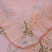 Ensemble de literie en coton 100% 40S à fleurs vertes, jupe de lit à volants en dentelle avec attaches antidérapantes, 4 pièces