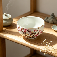 RED LEAF CERAMICS Tasse à thé en porcelaine fine à motif traditionnel de fleurs de prunier chinoises - Contenant réutilisable pour boissons chaudes - Durable