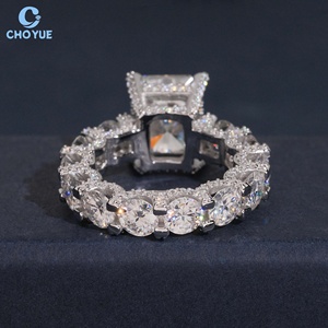 Radiant Cut Moissanite Engagement <b>Ring</b> 925 <b>Silver</b> Rhodium Plated Pave Setting Women's Luxury Wedding Band OCT <b>Eternity</b> <b>Ring</b> - Product Image 2