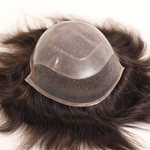 Sistema de cabello humano con mono top y encaje francés frontal para hombres, ligeramente ondulado, línea de cabello invisible, 4 ojos. - Product Image 4