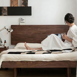 Lit plateforme en bois massif noyer noir 1,5 m 1,8 m – Meuble de chambre durable pour adultes, enfants et personnes âgées - Product Image 1