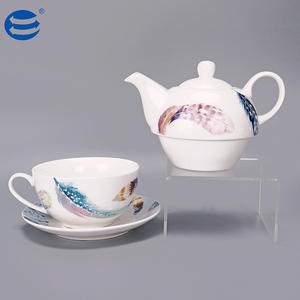 Set da cena in ceramica con stampa di piume a colori personalizzati di lusso in porcellana nuova porcellana <span class=keywords><strong>bone</strong></span> <span class=keywords><strong>china</strong></span> con teiera caffè tazza da cena set - Product Image 3
