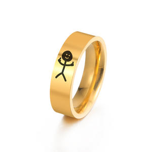 Vente directe usine : Bague en acier inoxydable électroplaqué de 8 mm de large, motif <span class=keywords><strong>dessin</strong></span> animé mignon, <span class=keywords><strong>visage</strong></span> souriant, marquage laser, style simple - Product Image 5